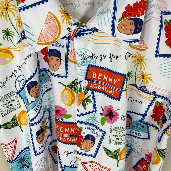 NY METS Stadium Promo Graphic Print Hawaiian Shirt XL Short Sleeve Tropical Post - Picture 2 of 7